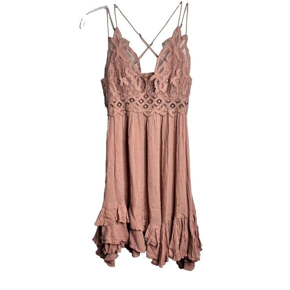 Free People One Movement Rose Pink Adella Lace Ruffle Tiered Slip Dress SMall - Picture 2 of 13